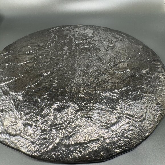 Vintage JSG Oceana Art Glass Metallic Black Texture Glass Dish Plate 11inch Wide - Picture 7 of 12